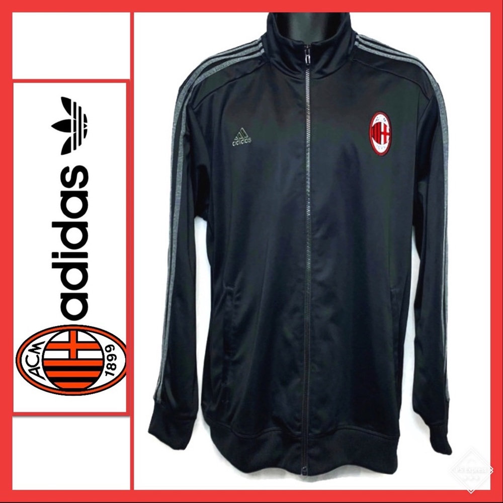 Adidas AC Milan 3 Stripe Track Jacket Black Sz 2XL